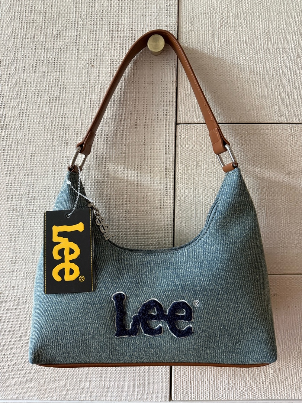 Lee Denim-Style Shoulder Bag with Brown Handle - Blue